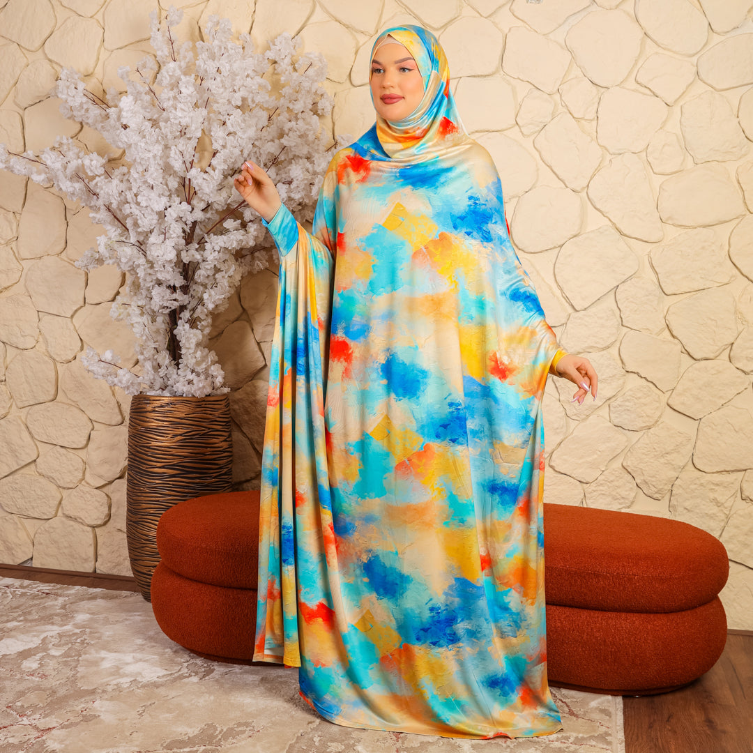 Practical  Bahraini prayer dress with headscarf- printed