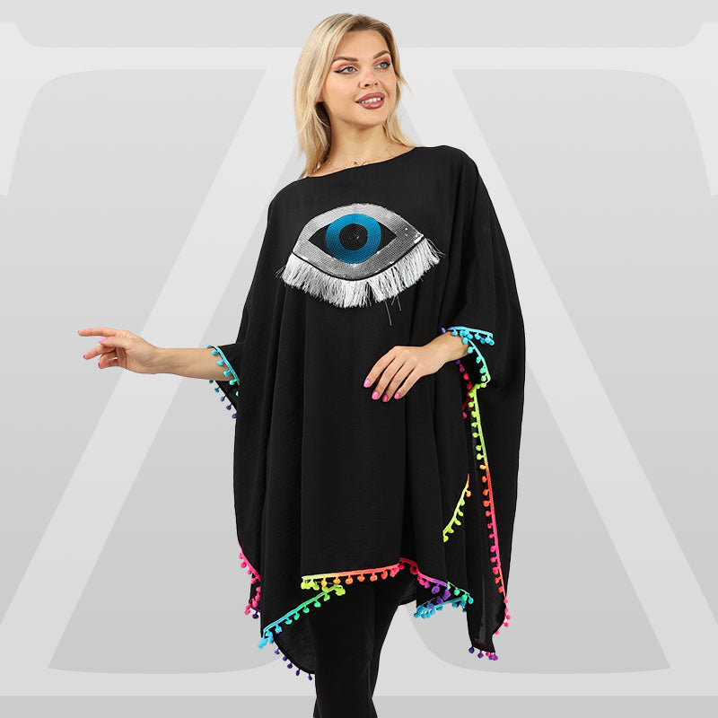 Crepe Poncho - Embroidered