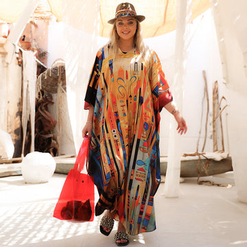 Silky Satin dress -butterfly design - printed