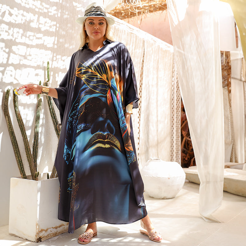 Silky Satin dress -butterfly design - printed