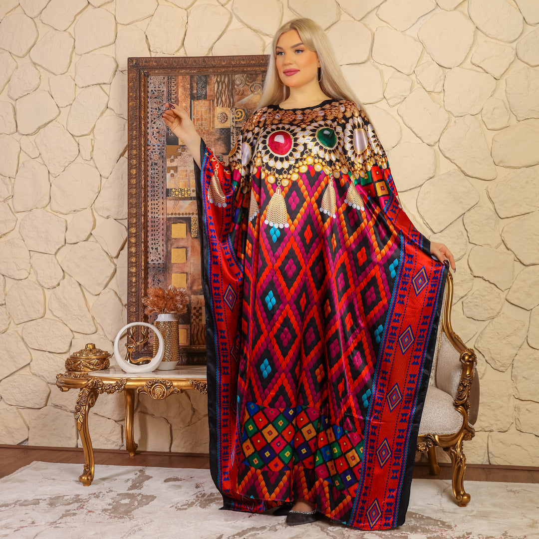 Dubai Silky Satin Jalabiya - Printed