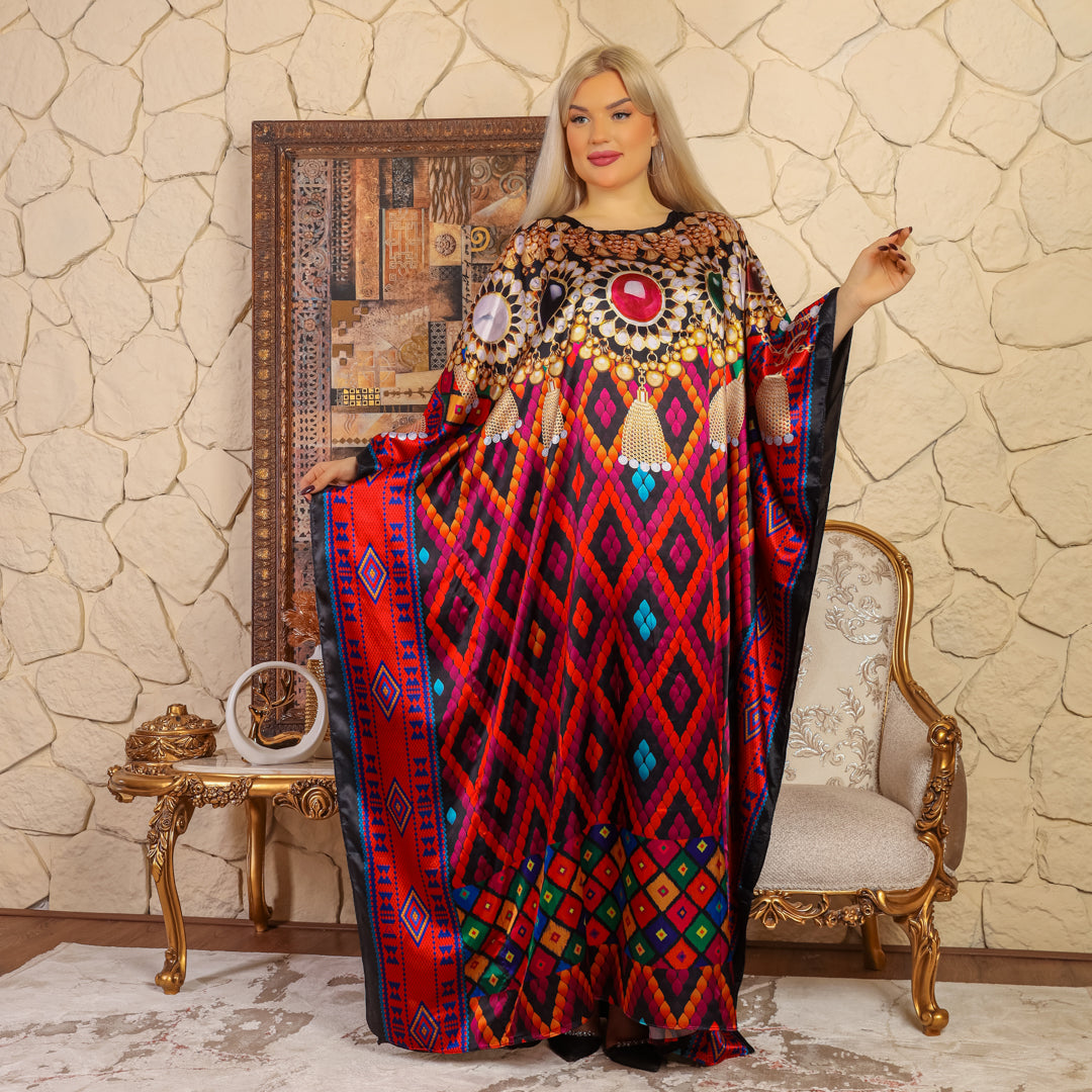 Dubai Silky Satin Jalabiya - Printed