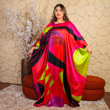 Dubai Silky Satin Jalabiya - Printed