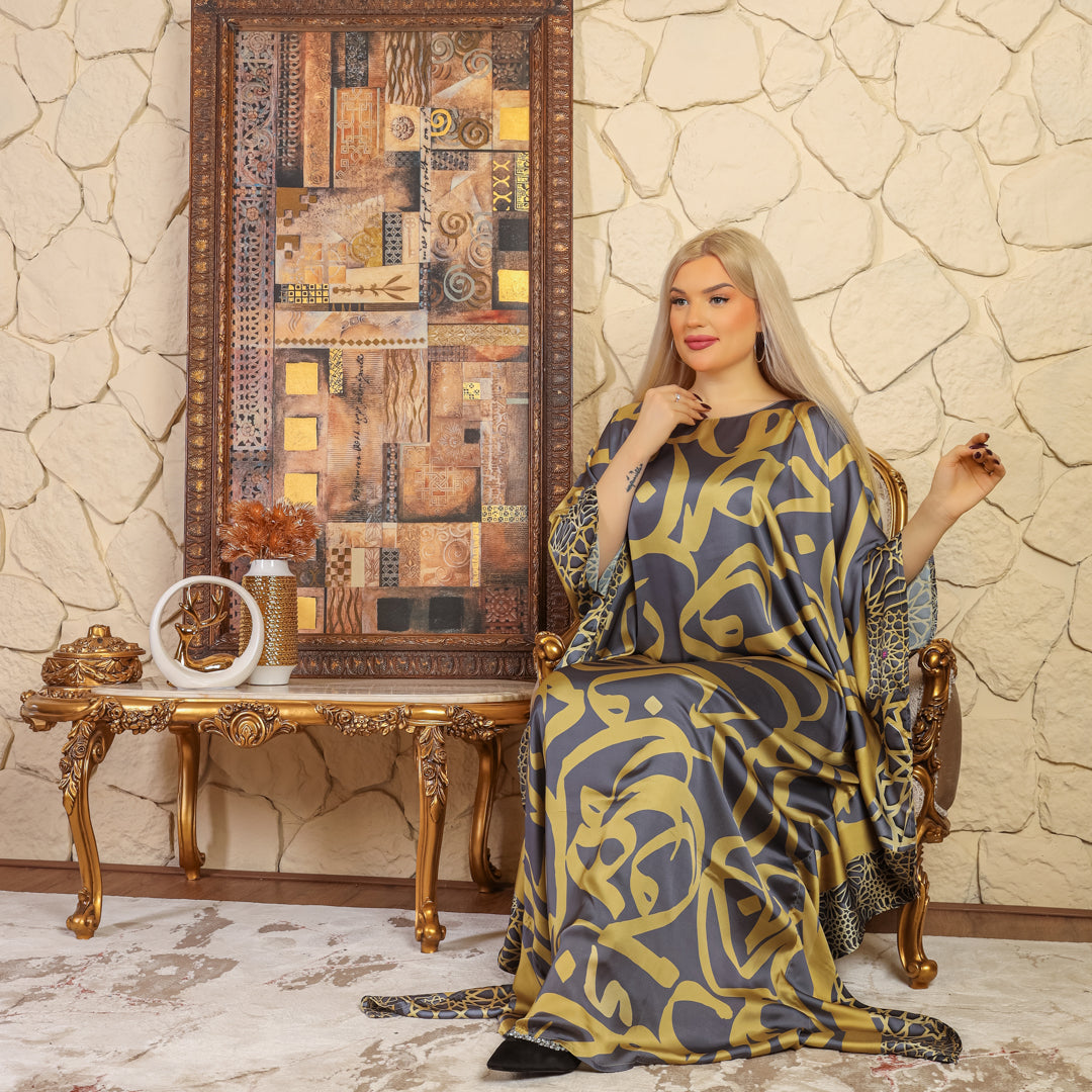 Dubai Silky Satin Jalabiya - Printed