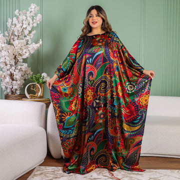 Dubai Silky Satin Jalabiya - Printed