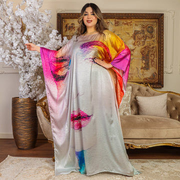 Dubai Silky Satin Jalabiya - Printed