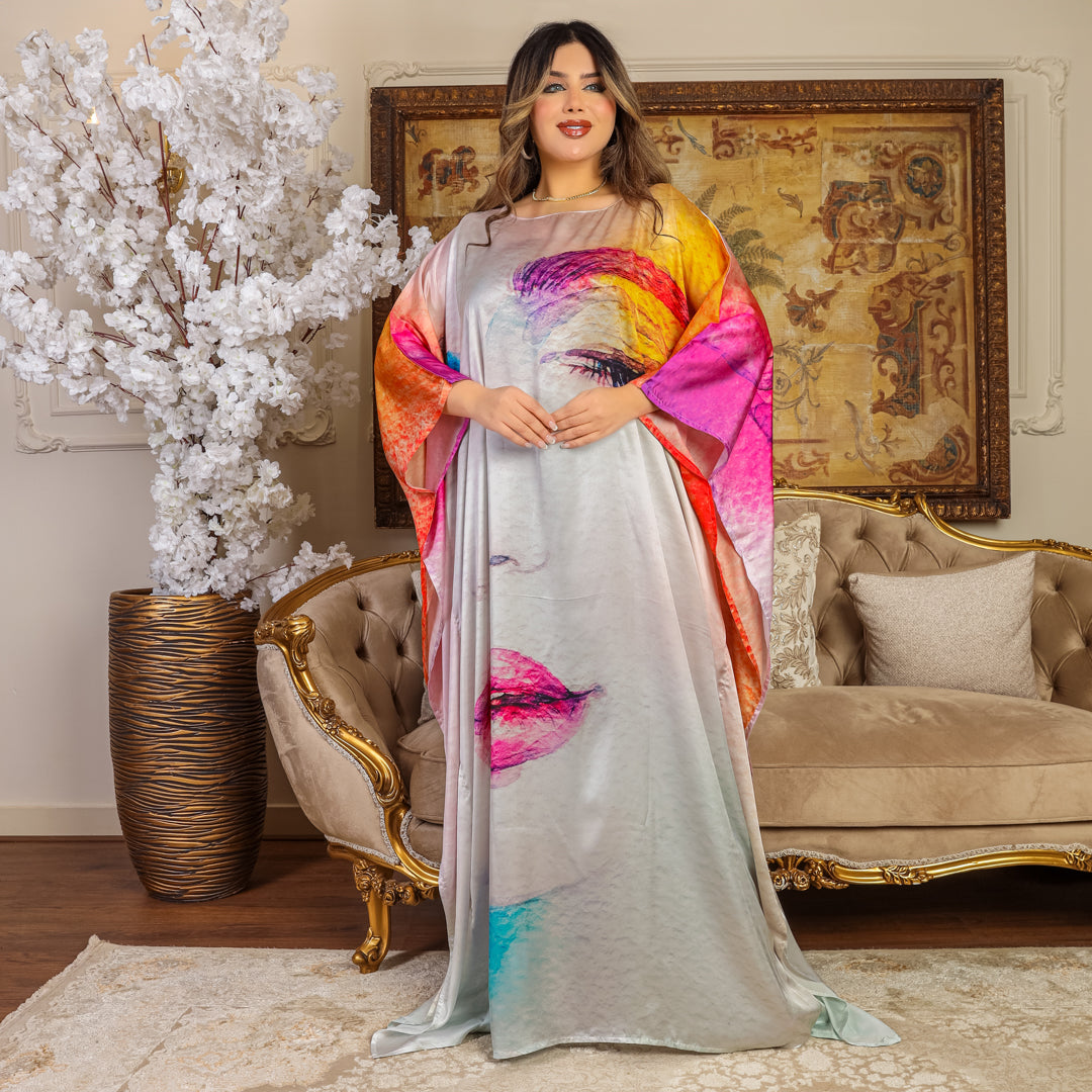 Dubai Silky Satin Jalabiya - Printed