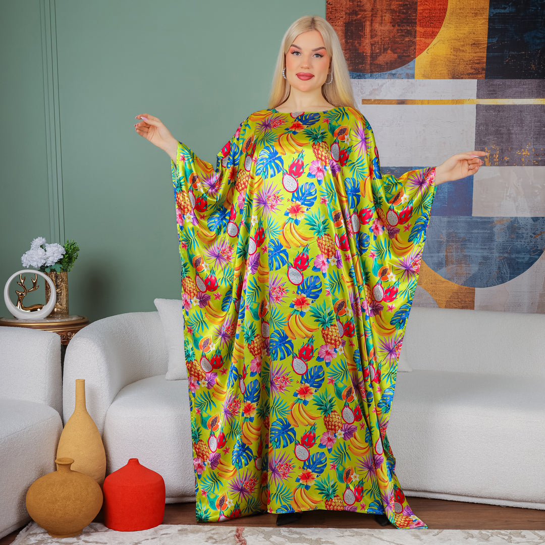 Dubai Silky Satin Jalabiya - Printed