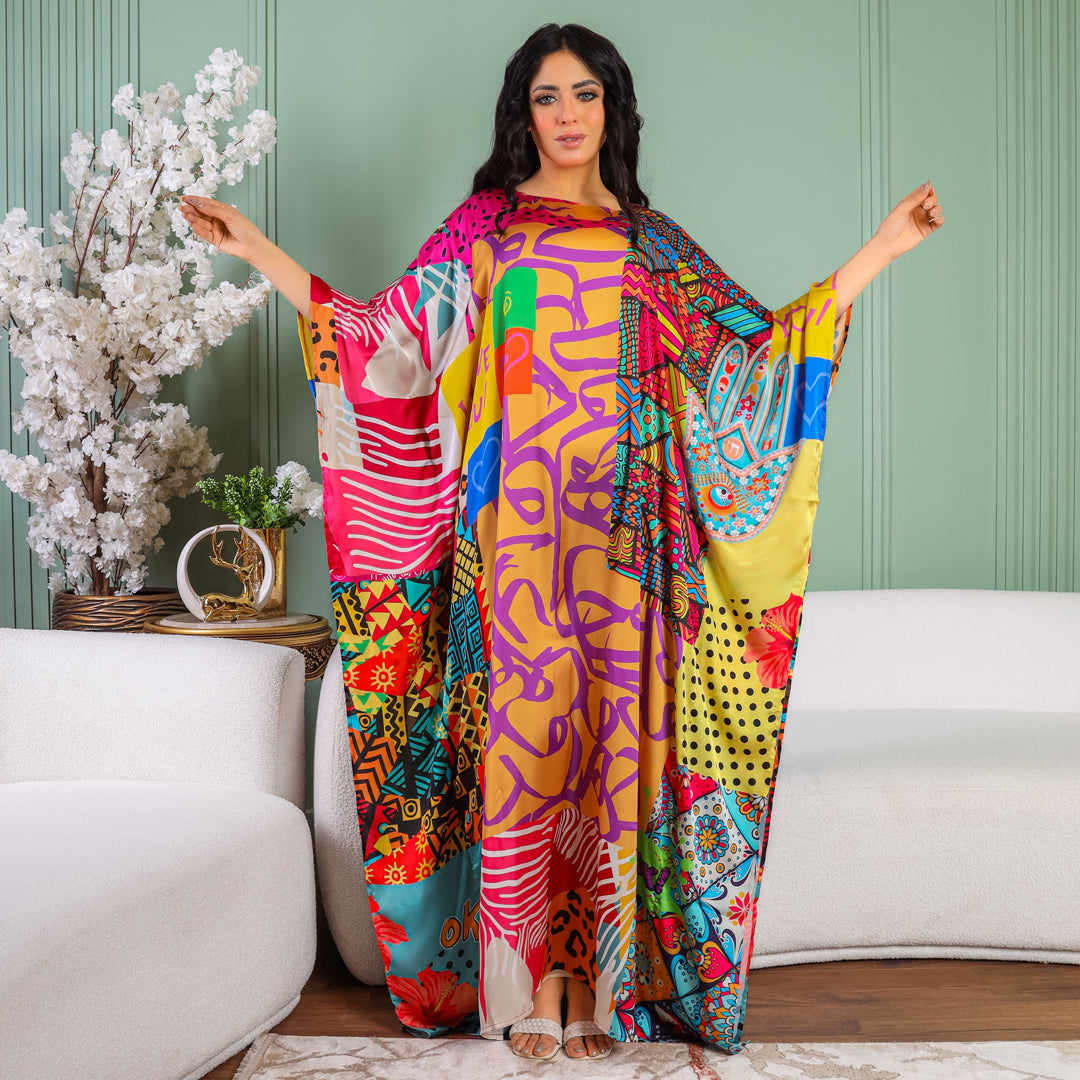 Dubai  Silky Satin Jalabiya - Printed