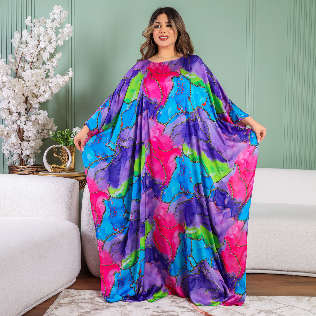 Dubai Silky Satin Jalabiya - Printed
