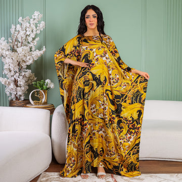 Dubai Silky Satin Jalabiya - Printed