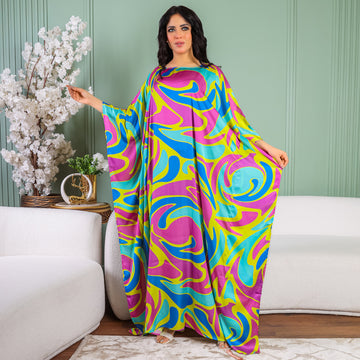 Dubai  Silky Satin Jalabiya - Printed