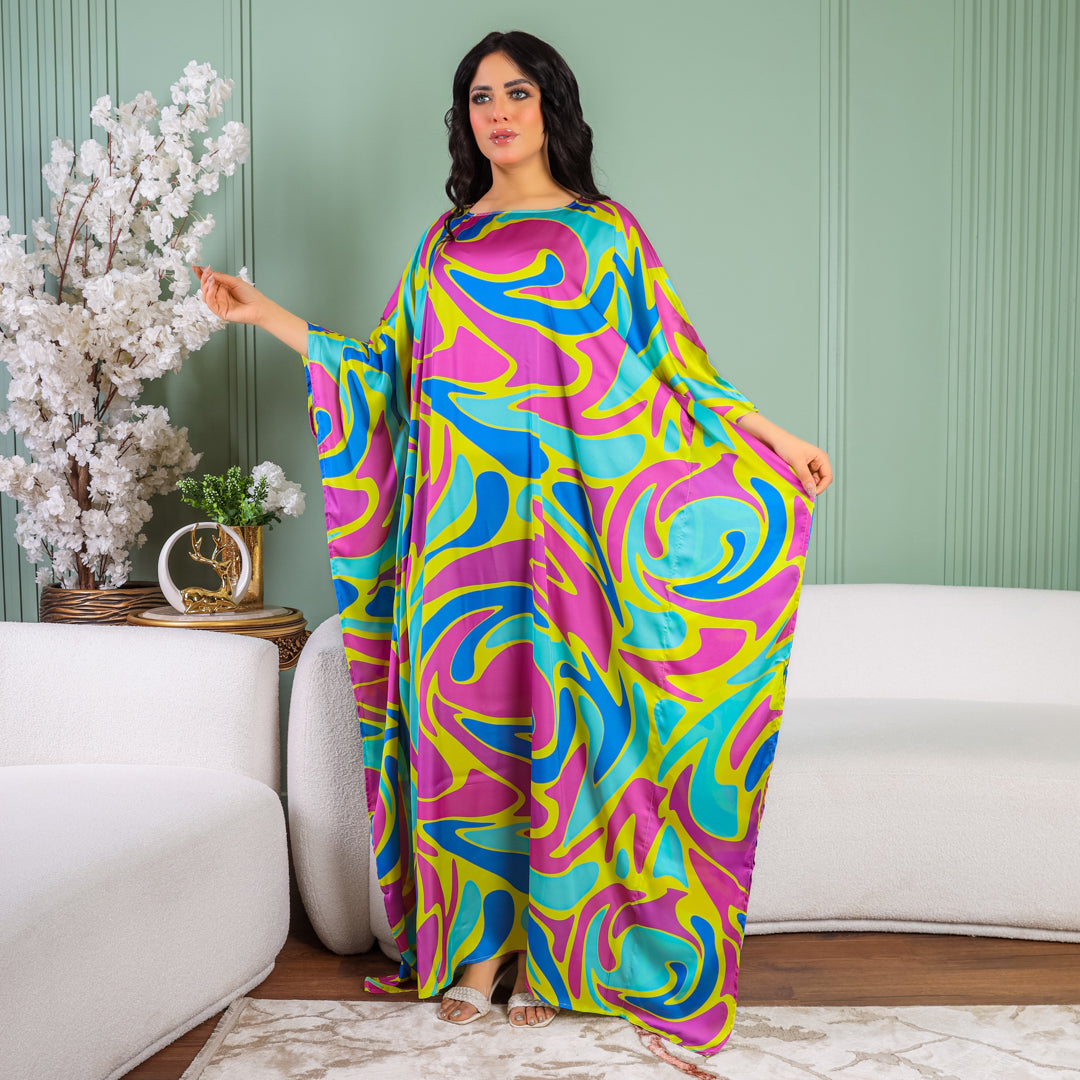 Dubai  Silky Satin Jalabiya - Printed