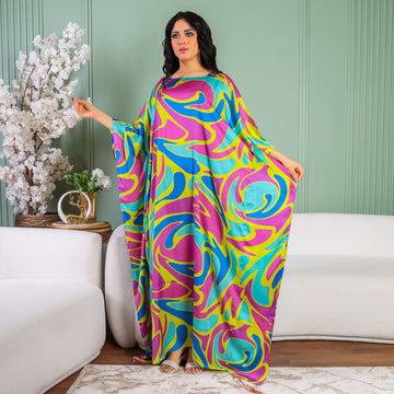 Dubai Silky Satin Jalabiya - Printed