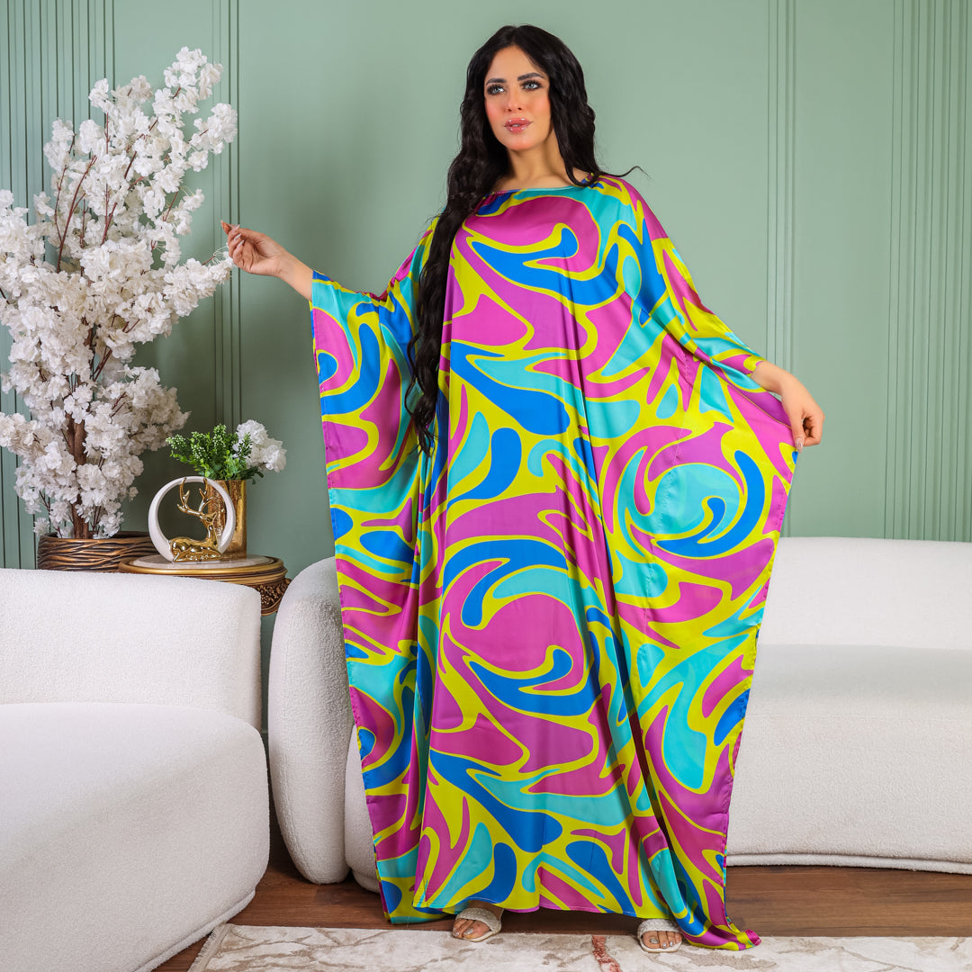 Dubai Silky Satin Jalabiya - Printed