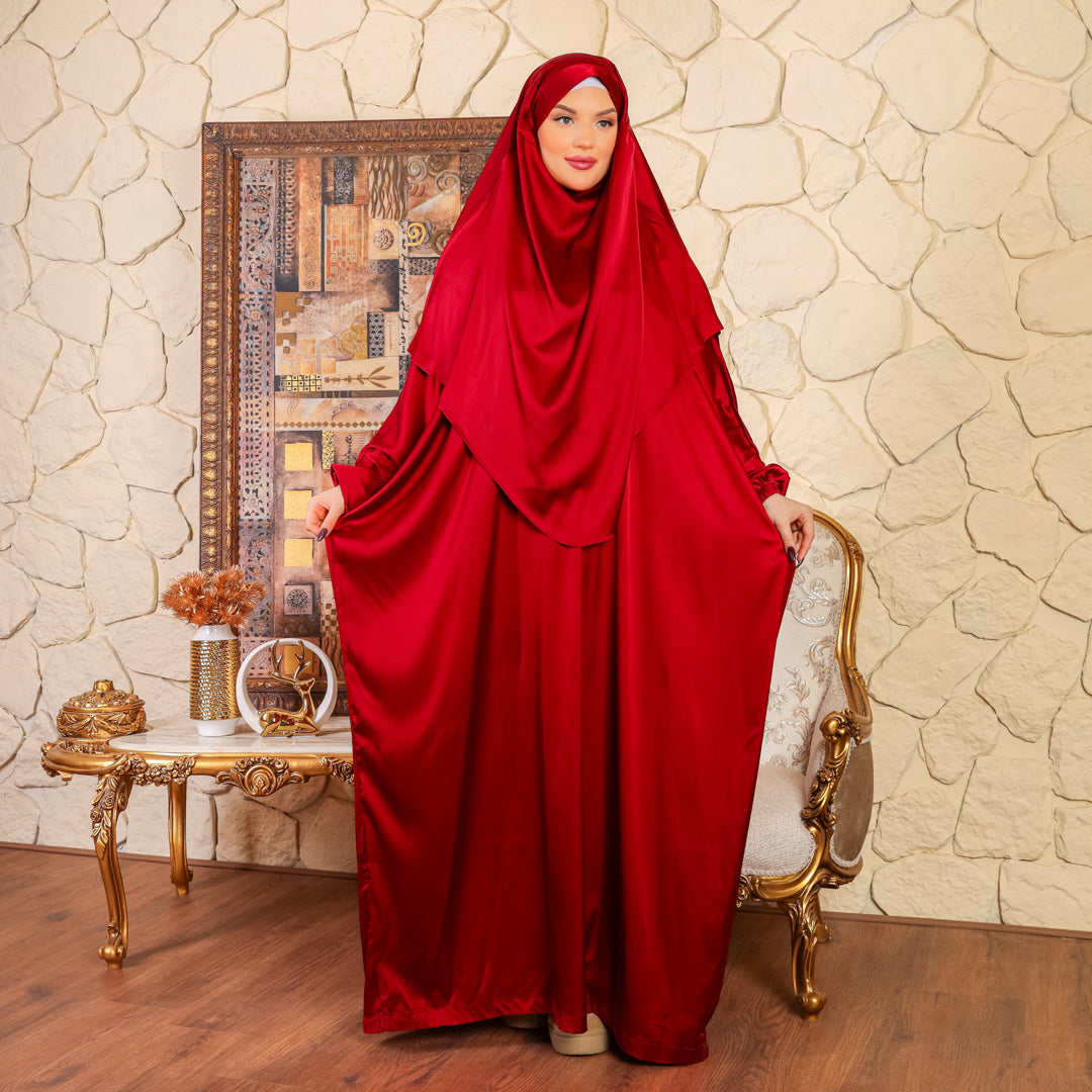 French - Practical plain silky satin prayer dress with headscarf