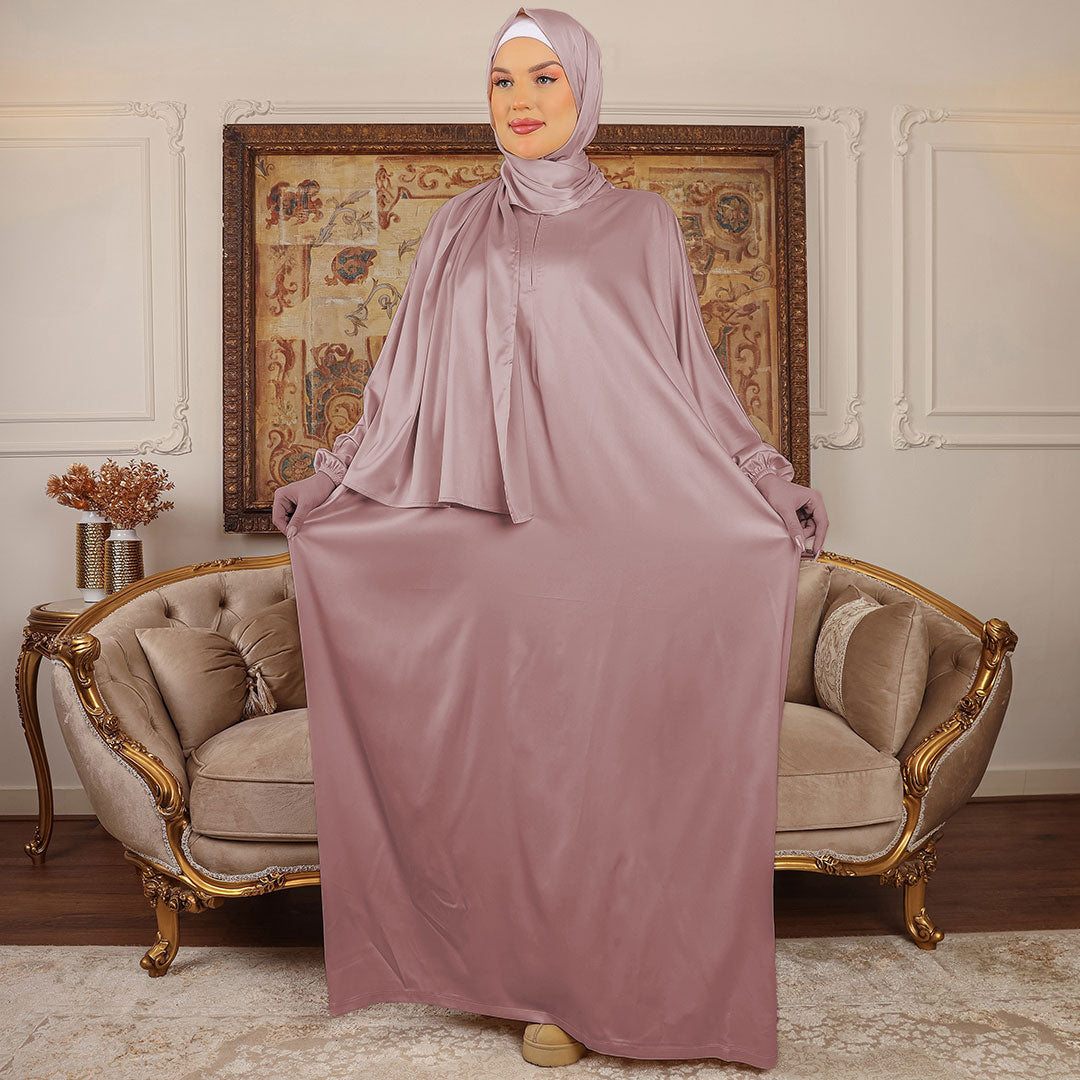 Armani - Practical plain silky satin prayer dress with headscarf
