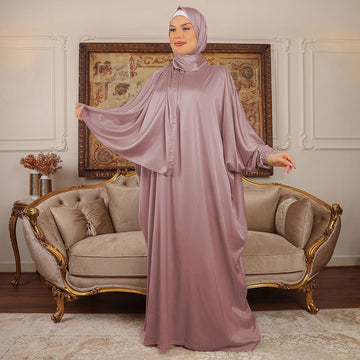 Armani - Practical plain silky satin prayer dress with headscarf