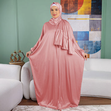 Armani - Practical plain silky satin prayer dress with headscarf