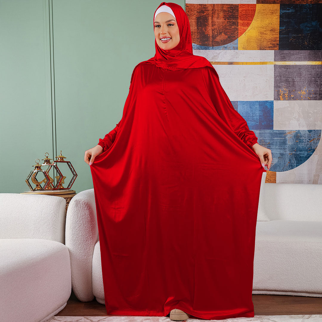 Armani - Practical plain silky satin prayer dress with headscarf