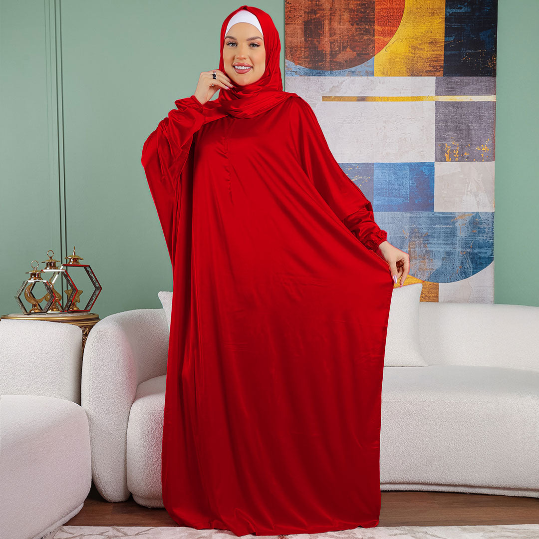 Armani - Practical plain silky satin prayer dress with headscarf