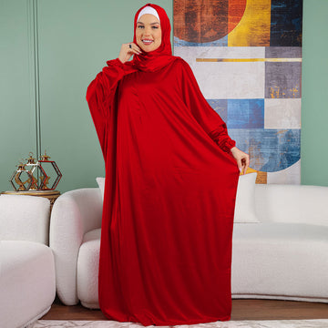 Armani - Practical plain silky satin prayer dress with headscarf