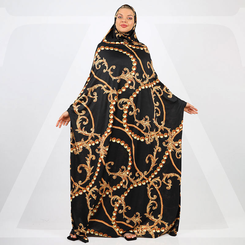 Practical  Kuwaiti Jersey prayer dress  with headscarf- Printed