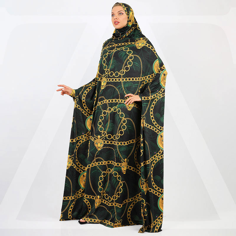 Practical  Kuwaiti Jersey prayer dress  with headscarf- Printed