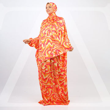 Practical Printed - silky satin prayer dress with headscarf