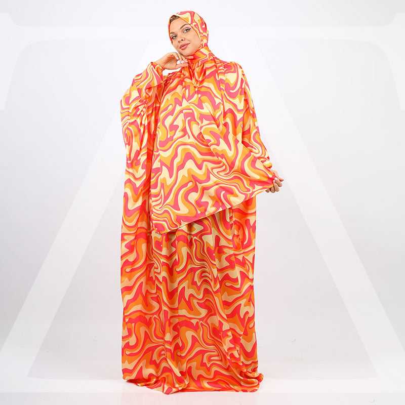 Practical Printed - silky satin prayer dress with headscarf