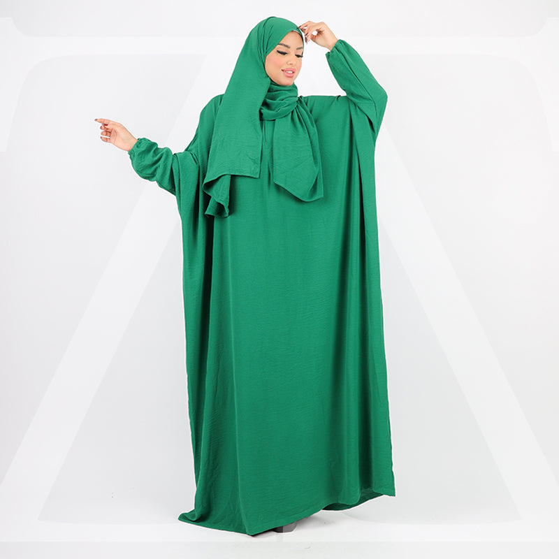 ثوب صلاة كريب سعودي عملي مع غطاء الرأس -ساده