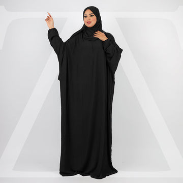 ثوب صلاة كريب سعودي عملي مع غطاء الرأس -ساده