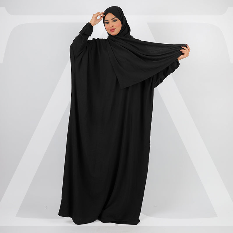 ثوب صلاة كريب سعودي عملي مع غطاء الرأس -ساده