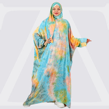 Practical crepe Tie-dye prayer dress with headscarf