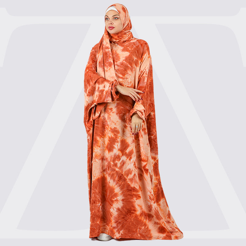 Practical crepe Tie-dye prayer dress with headscarf