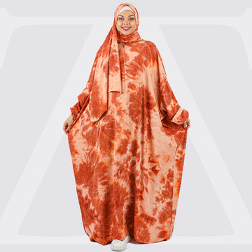 Practical crepe Tie-dye prayer dress with headscarf