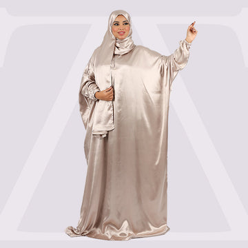 Practical plain silky satin prayer dress with headscarf