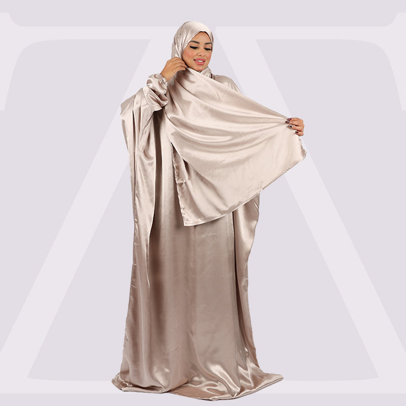 Practical plain silky satin prayer dress with headscarf