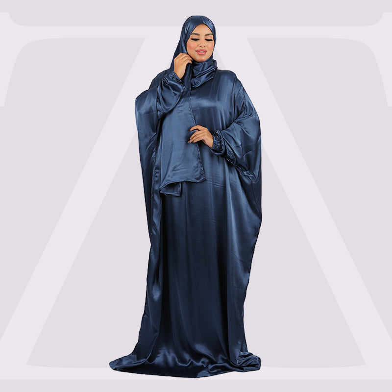 Practical plain silky satin prayer dress with headscarf