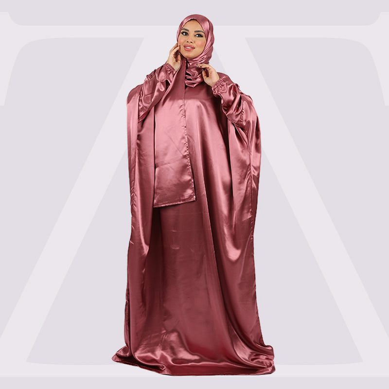 Practical plain silky satin prayer dress with headscarf