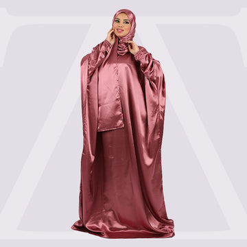 Practical plain silky satin prayer dress with headscarf