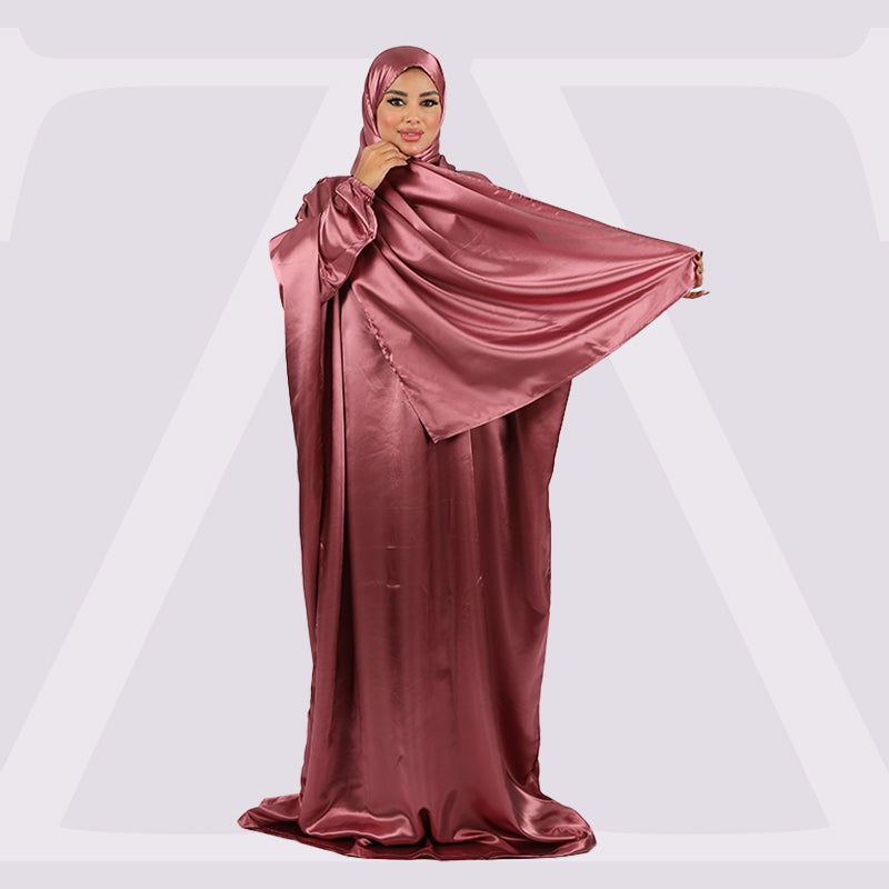 Practical plain silky satin prayer dress with headscarf