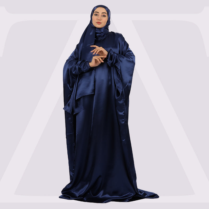 Practical plain silky satin prayer dress with headscarf