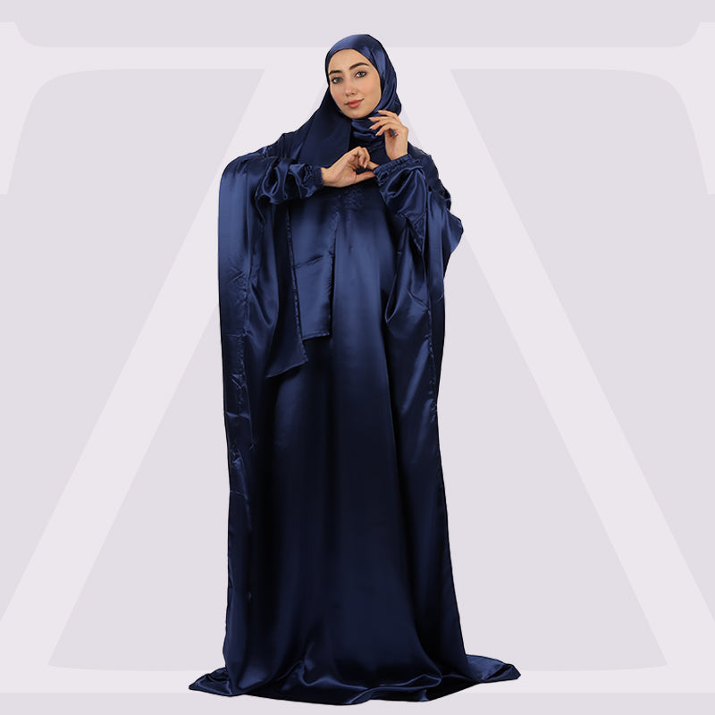 Practical plain silky satin prayer dress with headscarf