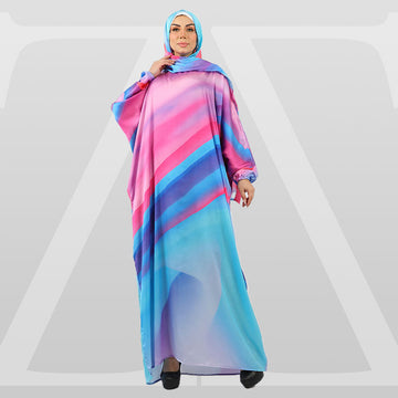 Practical Printed - silky satin prayer dress with headscarf