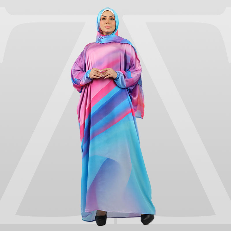 Practical Printed - silky satin prayer dress with headscarf