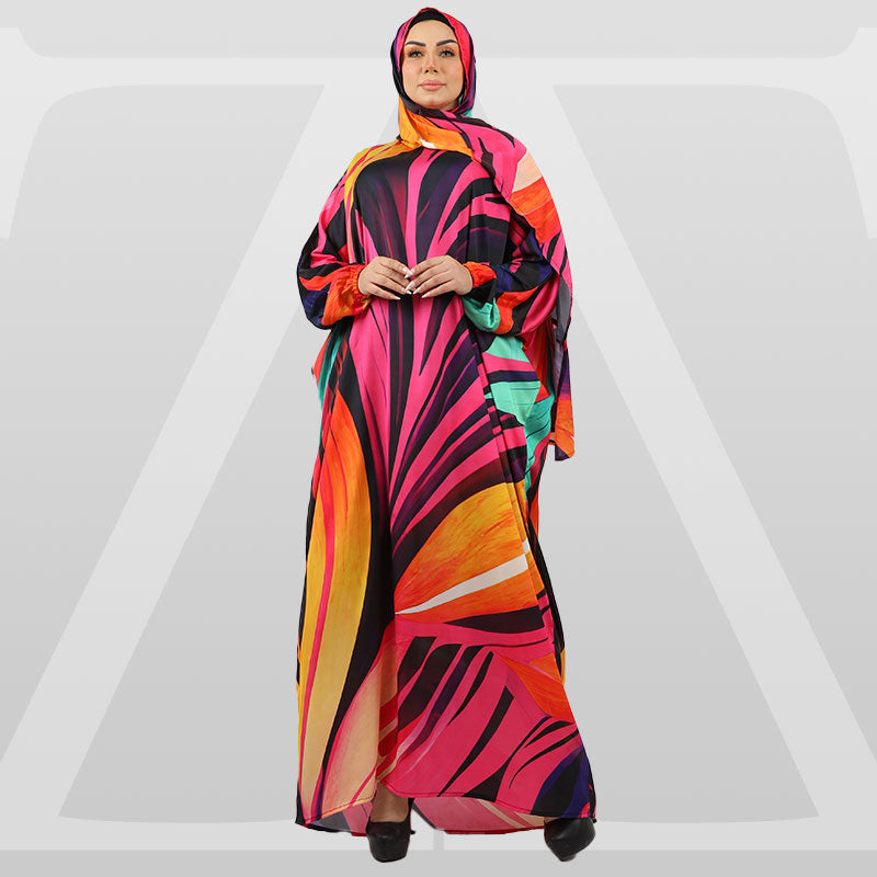 Practical Printed - silky satin prayer dress with headscarf