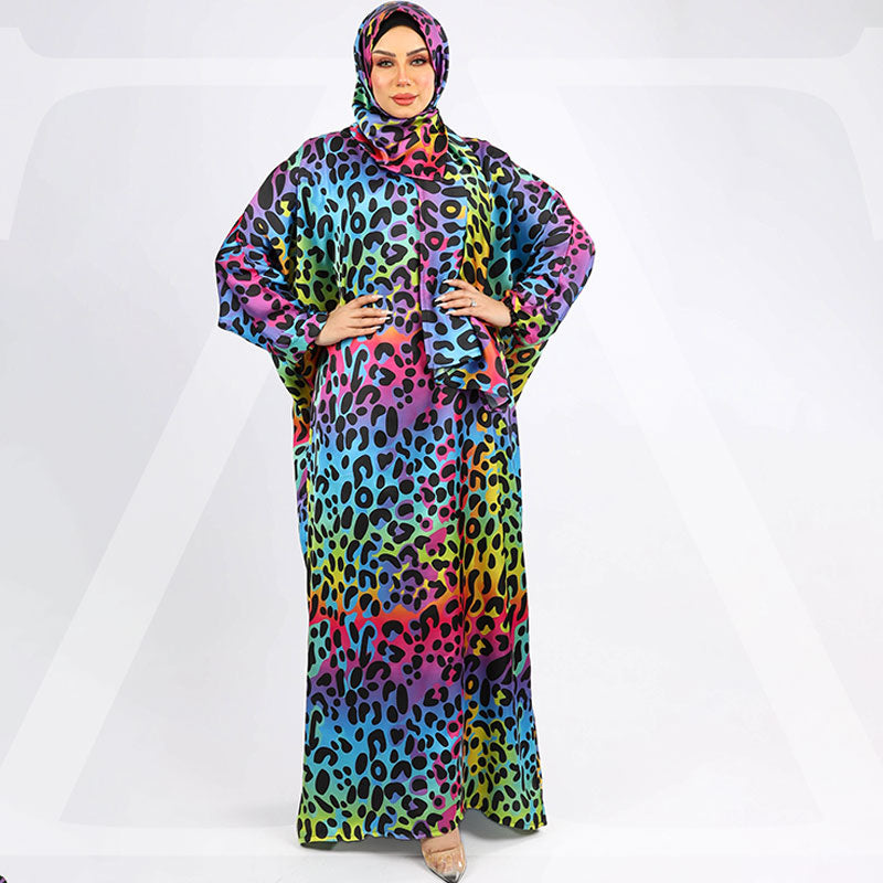 Practical Printed - silky satin prayer dress with headscarf