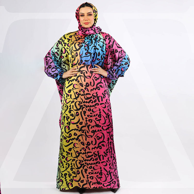 Practical Printed - silky satin prayer dress with headscarf