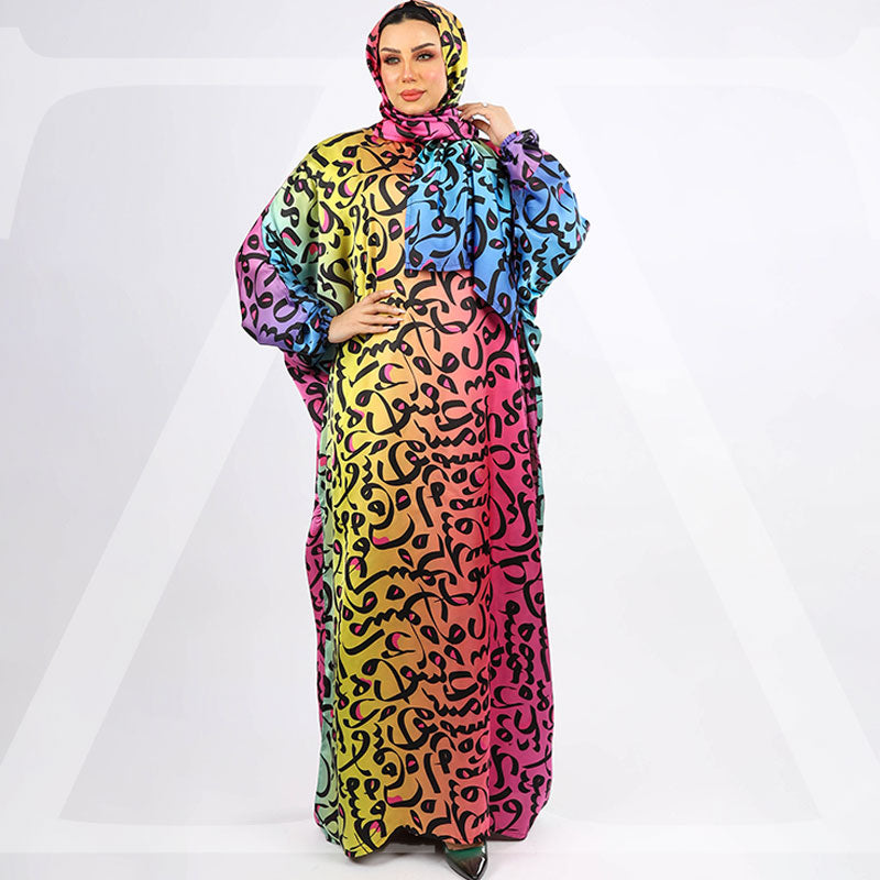 Practical Printed - silky satin prayer dress with headscarf